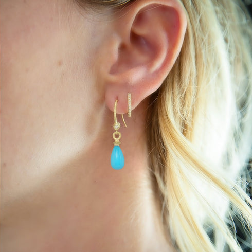 yellow gold sis + our diamond huggie hoops<br>in white diamonds <span class='visuallyhidden'>Call or text 323-404-2959 if you need shopping assistance.</span>
